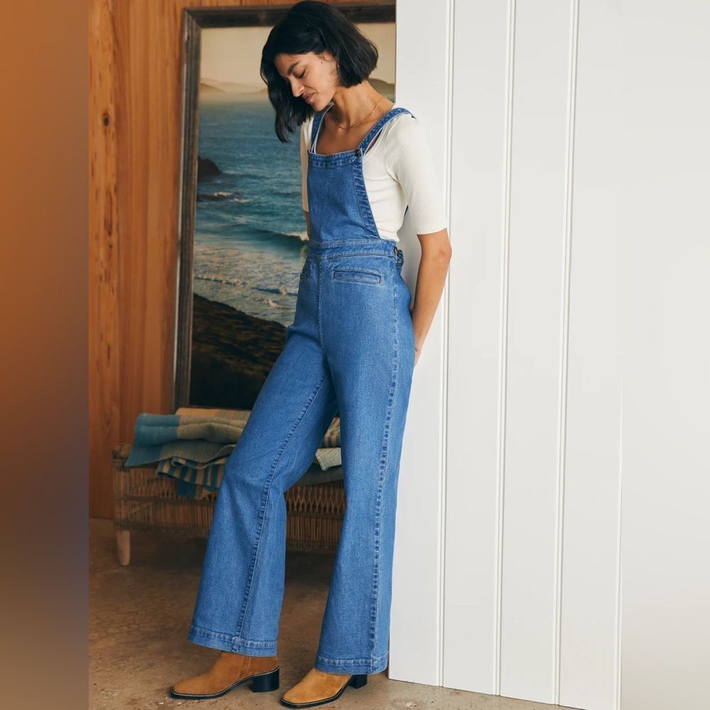 THE FAHERTY BRAND‎ SIZE 00 Organic Cotton Denim Sienna Jumpsuit wide leg jeans